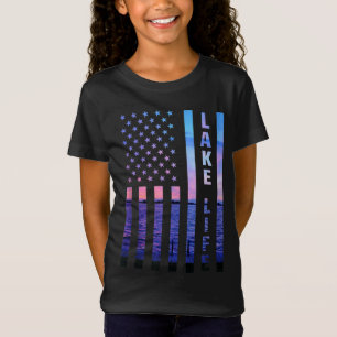 Lake Life American Flag Dock Sunset Wakeboarder Po T-Shirt