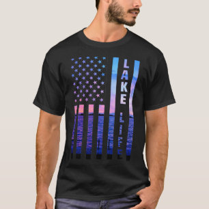 Lake Life American Flag Dock Sunset Wakeboarder Po T-Shirt