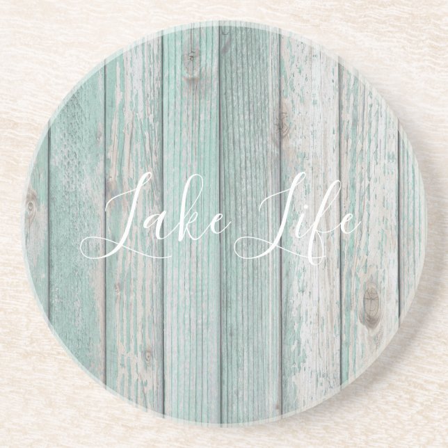 Lake Life Blue Wood  Coaster (Front)