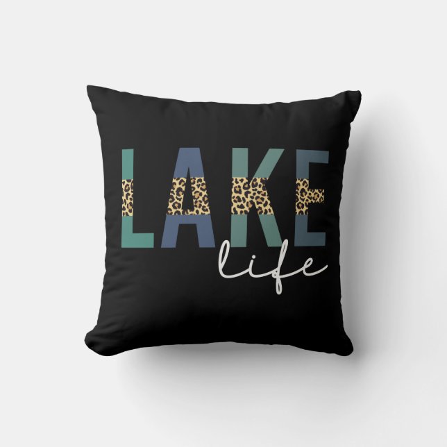 Lake Life Cheetah Print Typography Cushion (Front)