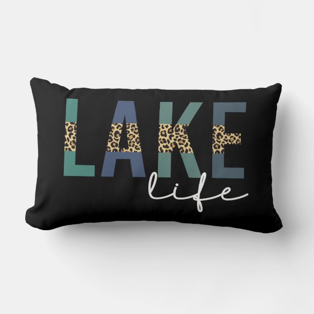 Lake Life Cheetah Print Typography Lumbar Cushion (Front)
