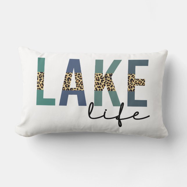 Lake Life Cheetah Print Typography Lumbar Cushion (Front)