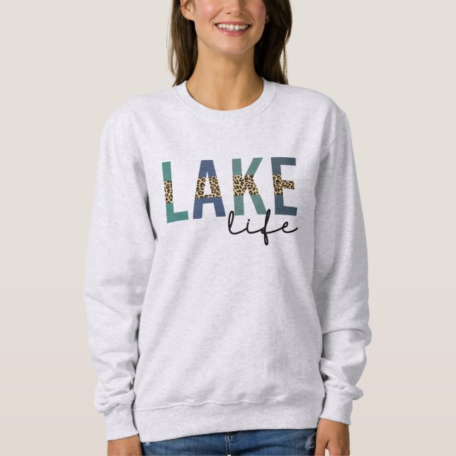 Lake Life Cheetah Print Typography Sweatshirt (Front)