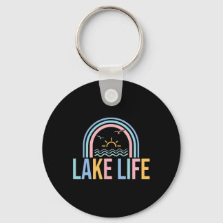 Lake Life Fisherman Retro Groovy Fishing Lake Love Key Ring