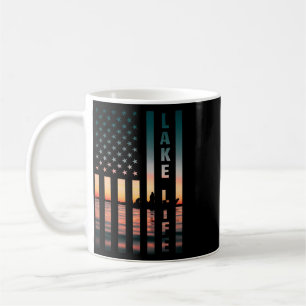Lake Life Fisherman Sunset American Flag B Fishing Coffee Mug