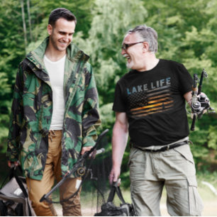 Lake Life Fisherman Sunset American Flag T-Shirt