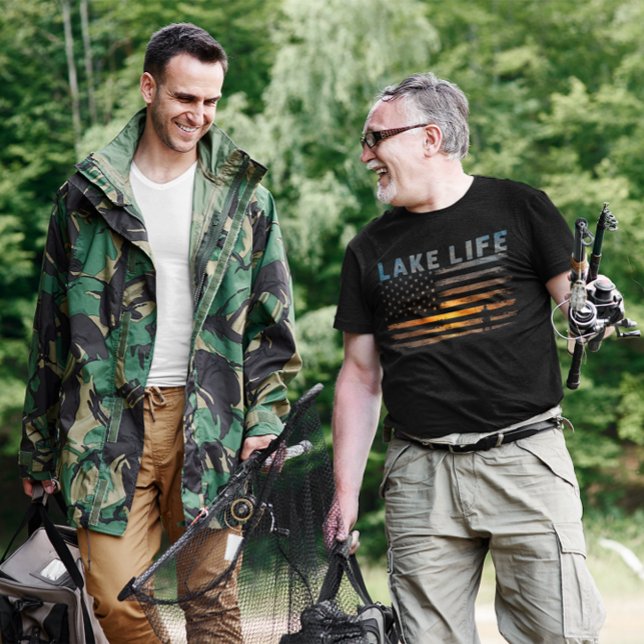 Lake Life Fisherman Sunset American Flag T-Shirt (Creator Uploaded)