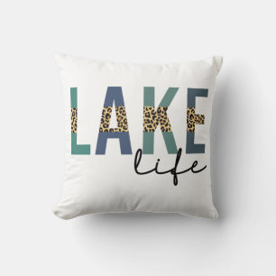 Lake Life Happy Place Lake House CheetahTypography Cushion