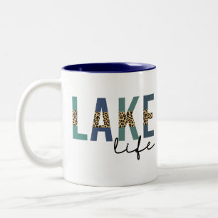 Lake Life Happy Place Lake House CheetahTypography Two-Tone Coffee Mug