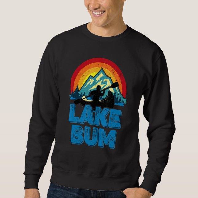 Lake Life Lake Bum Retro Distressed Mountain Canoe Sweatshirt (Front)