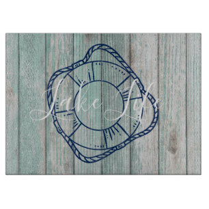 Lake Life & Preserver Blue Wood   Cutting Board