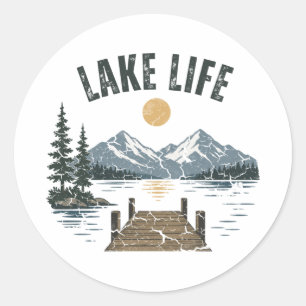 Lake Life Retro Grunge Family Vacation Match Classic Round Sticker