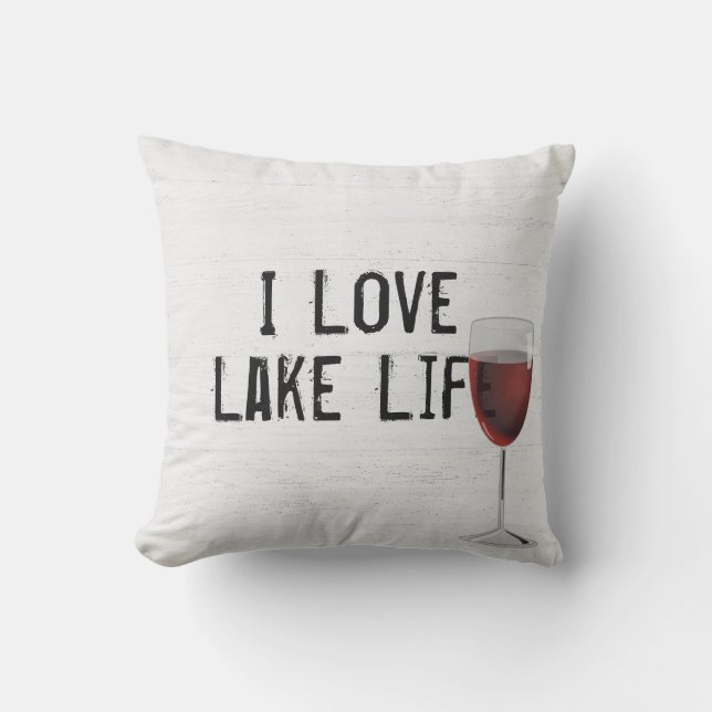 Lake Life Text on Whitewashed Wood Cushion (Front)