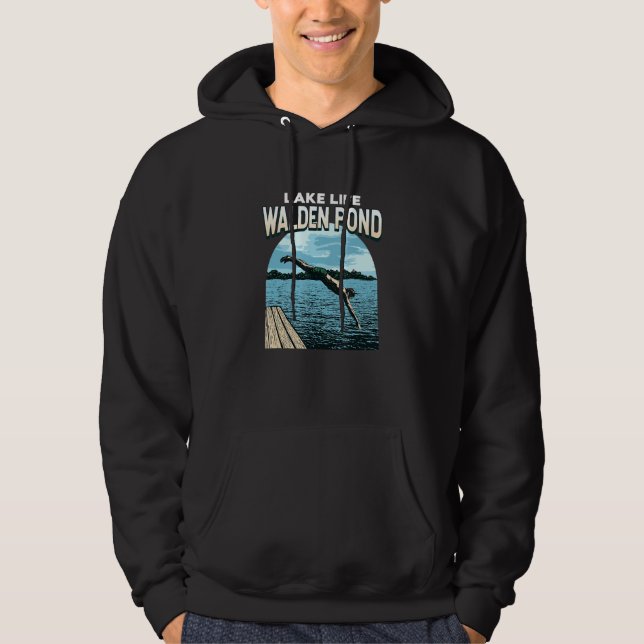 Lake Life Walden Pond Swimming Massachusetts Swimm Hoodie (Front)