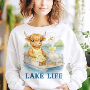 Lake Life Watercolor Highland Cow & Goose  Sweatshirt
