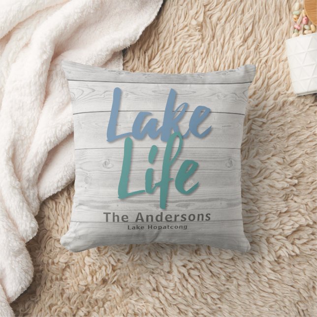 Lake Life Wood Dock Throw Pillow (Blanket)