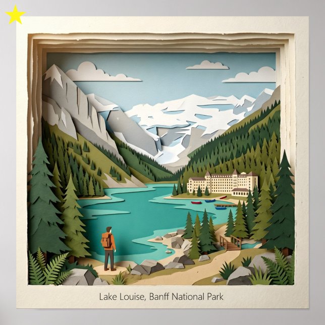 Lake Louise Banff Canada Paper Collage Diorama Poster (Creator Uploaded)