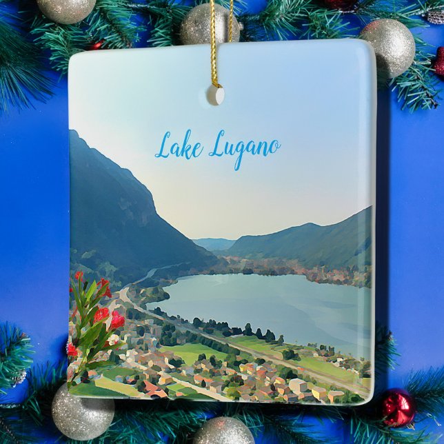 Lake Lugano  - painting Ceramic Ornament (Creator Uploaded)