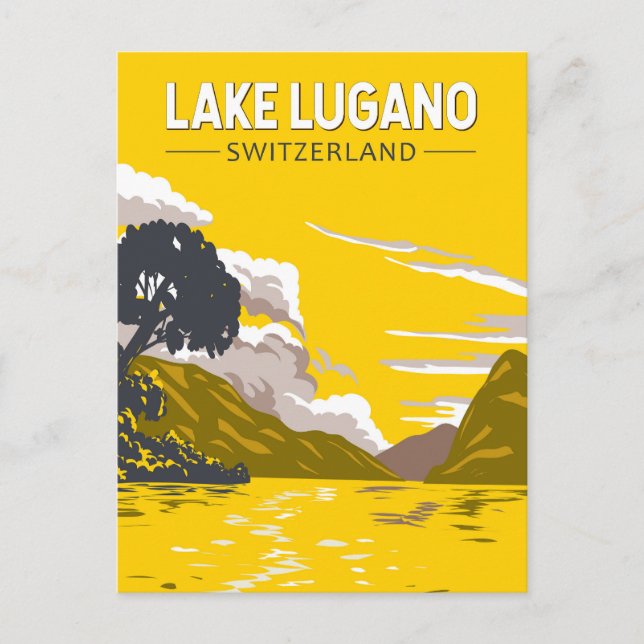 Lake Lugano Switzerland Travel Art Vintage Postcard (Front)