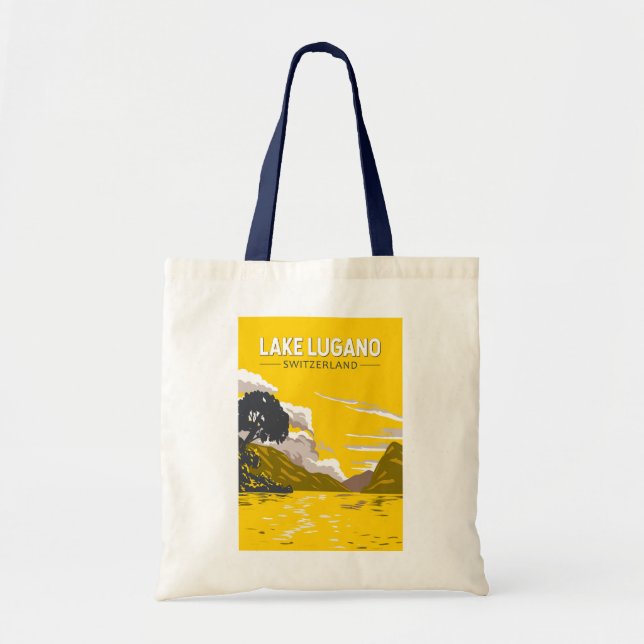 Lake Lugano Switzerland Travel Art Vintage Tote Bag (Front)