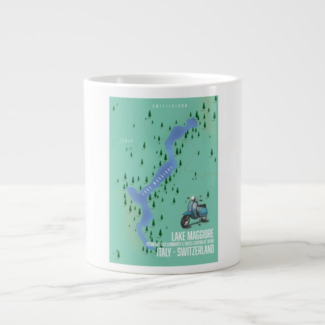 Lake Maggiore Italy - Switzerland map Large Coffee Mug (Front)