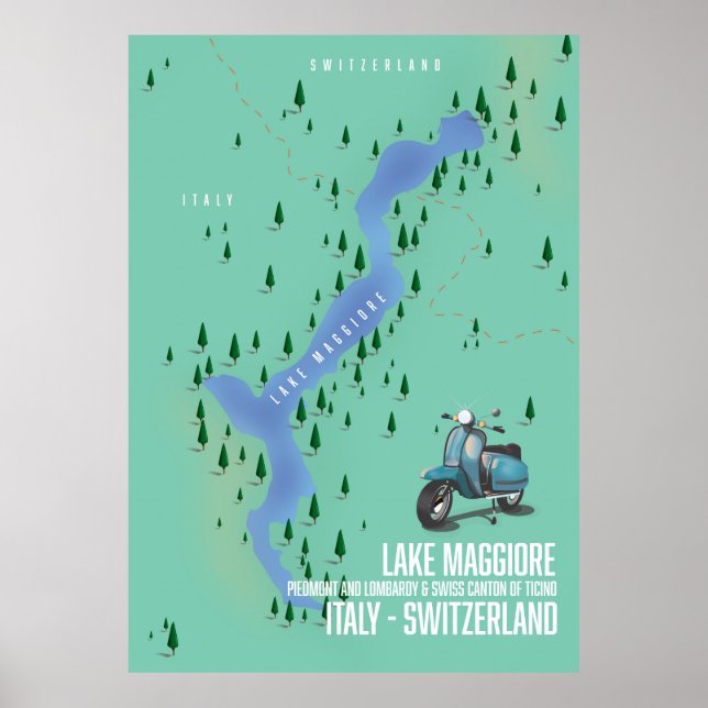 Lake Maggiore Italy - Switzerland map Poster (Front)