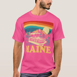 Lake Maine Vintage Retro Sunset Pontoon Boat  T-Shirt