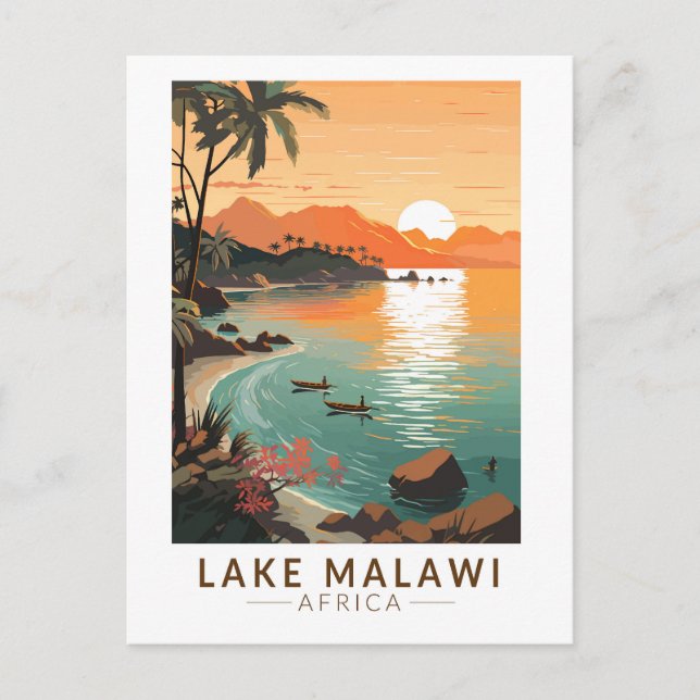 Lake Malawi Africa Sunset Travel Art Vintage Postcard (Front)
