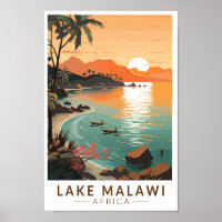 Lake Malawi Africa Sunset Travel Art Vintage