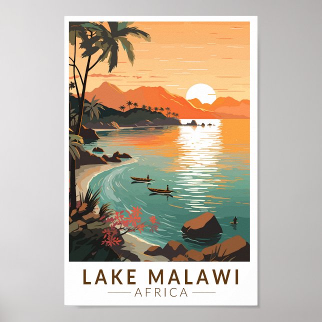 Lake Malawi Africa Sunset Travel Art Vintage Poster (Front)