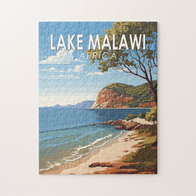 Lake Malawi Africa Travel Art Vintage Jigsaw Puzzle (Vertical)