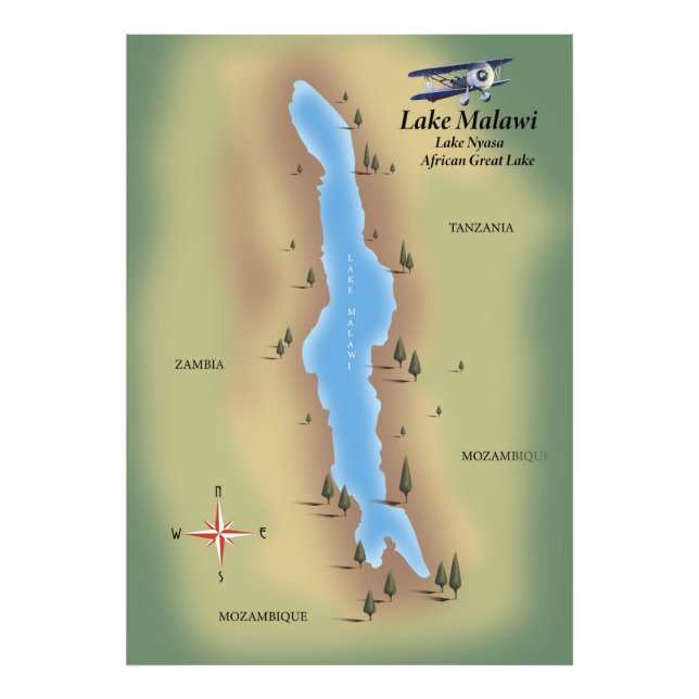 Lake Malawi,travel poster map print (Front)