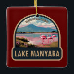 Lake Manyara National Park Tanzania Travel Vintage Ceramic Ornament<br><div class="desc">Lake Manyara vector artwork design. Lake Manyara National Park features a shallow alkaline lake attracting over a million flamingoes as a Tasmanian nature attraction.</div>