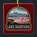 Lake Manyara National Park Tanzania Travel Vintage Ceramic Ornament<br><div class="desc">Lake Manyara vector artwork design. Lake Manyara National Park features a shallow alkaline lake attracting over a million flamingoes as a Tasmanian nature attraction.</div>