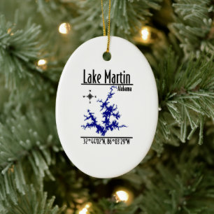 Lake Martin Alabama Blue Nautical Map Ceramic Oval Tree Decoration