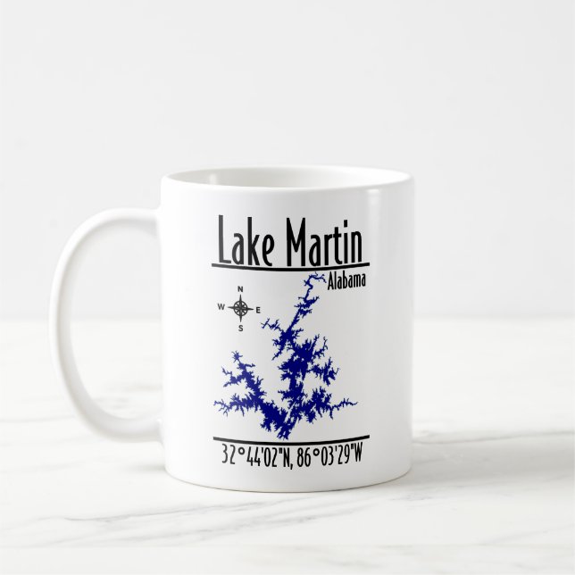 Lake Martin Alabama Blue Nautical Map Coffee Mug (Left)