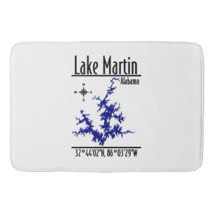 Lake Martin Alabama Blue Nautical Map Coordinates Bath Mat