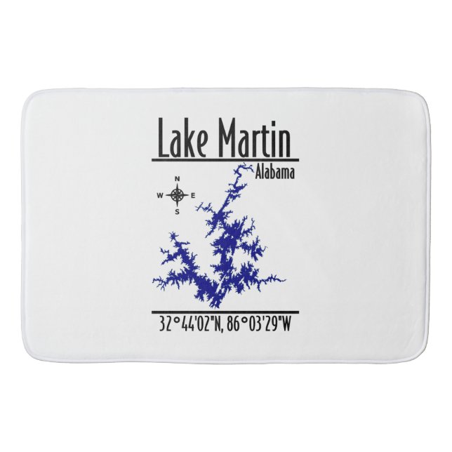 Lake Martin Alabama Blue Nautical Map Coordinates  Bath Mat (Front)