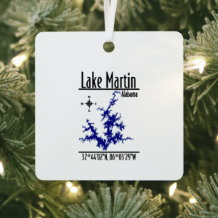 Lake Martin Alabama Blue Nautical Map Metal Square Tree Decoration