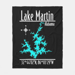 Lake Martin Alabama Map Fleece Blanket