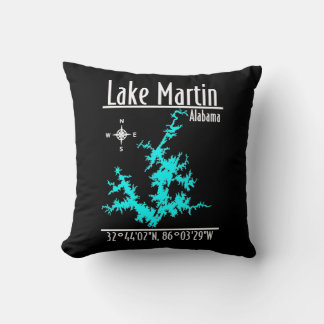 Lake Martin Alabama Map Throw Pillow