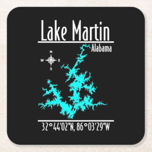 Lake Martin Alabama Nautical Map Coordinates Square Paper Coaster