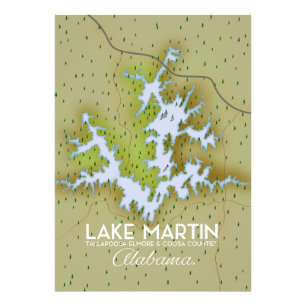Lake Martin Alabama Travel poster map.