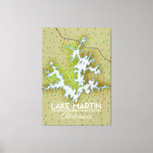Lake Martin Alabama Travel poster map. Canvas Print