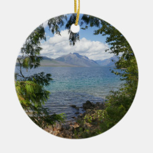 Lake McDonald Through Forest Frame Ceramic Tree Decoration