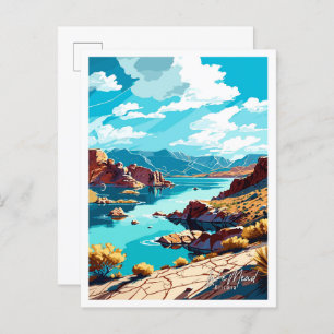 Lake Mead Arizona Art vintage travel illustration Postcard