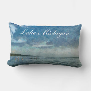 Lake Michigan Bathers Throw Pillow