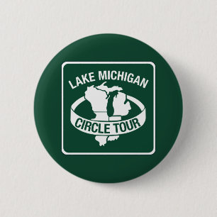 Lake Michigan Circle Tour, Sign, Wisconsin, USA 6 Cm Round Badge
