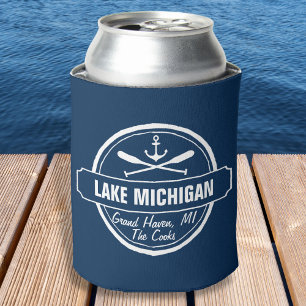 Lake Michigan, custom town, name, anchor, paddles Can Cooler
