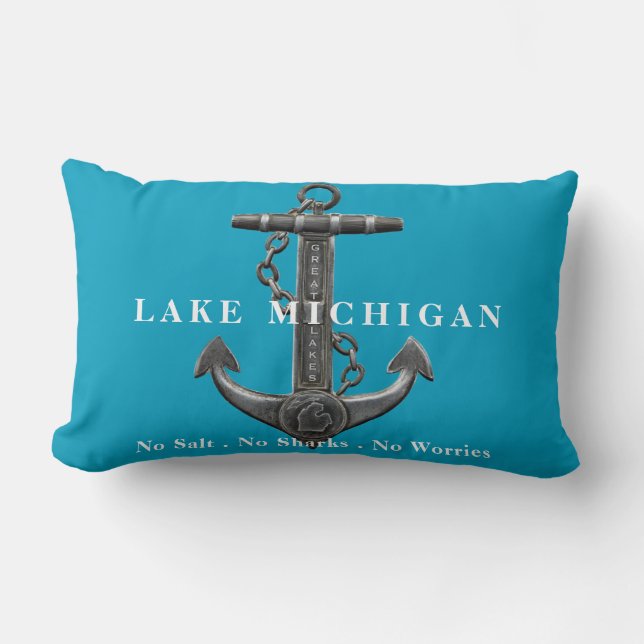 Lake Michigan distressed nautical pirate anchor Lumbar Cushion (Front)